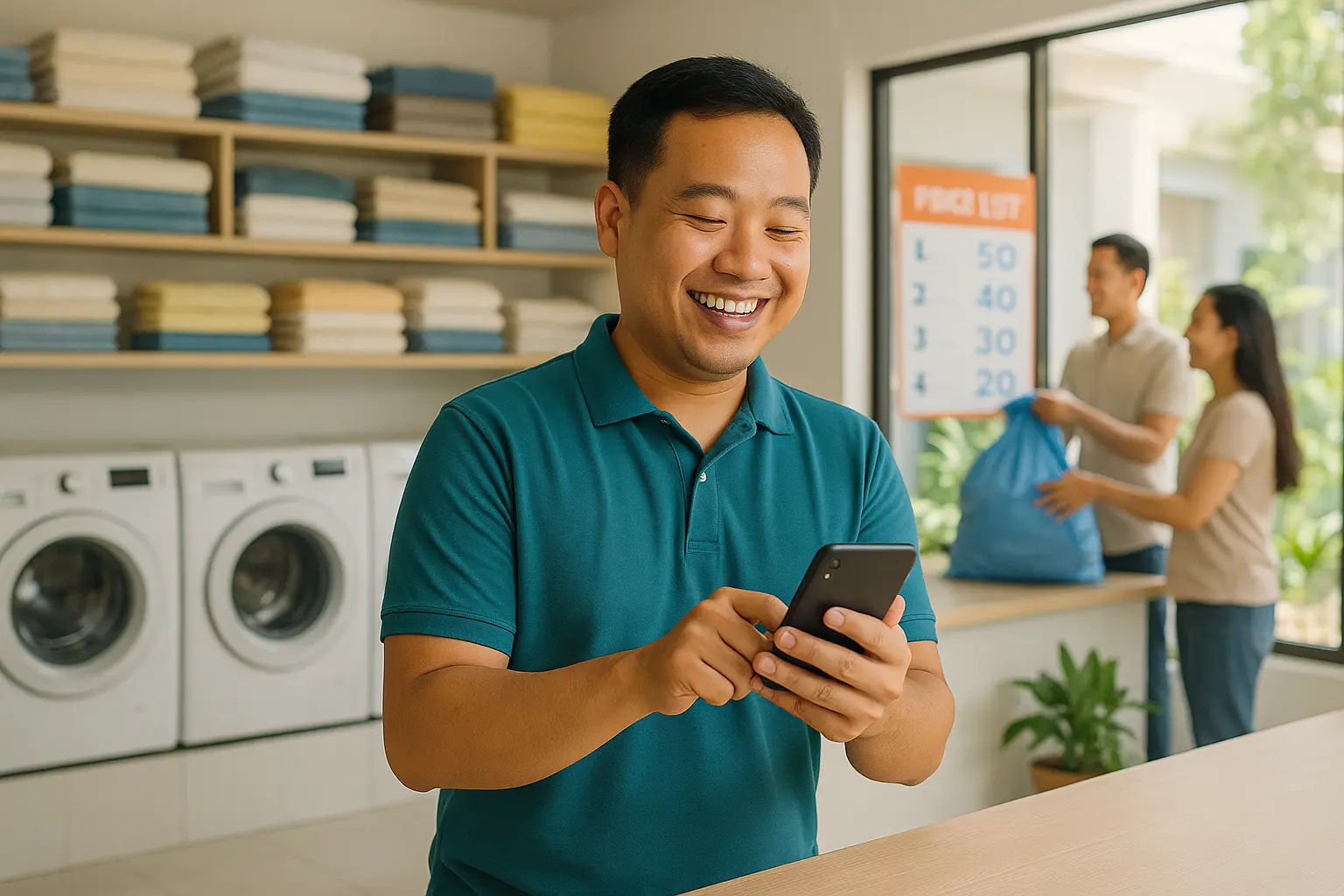 Pemilik laundry memakai Sisih