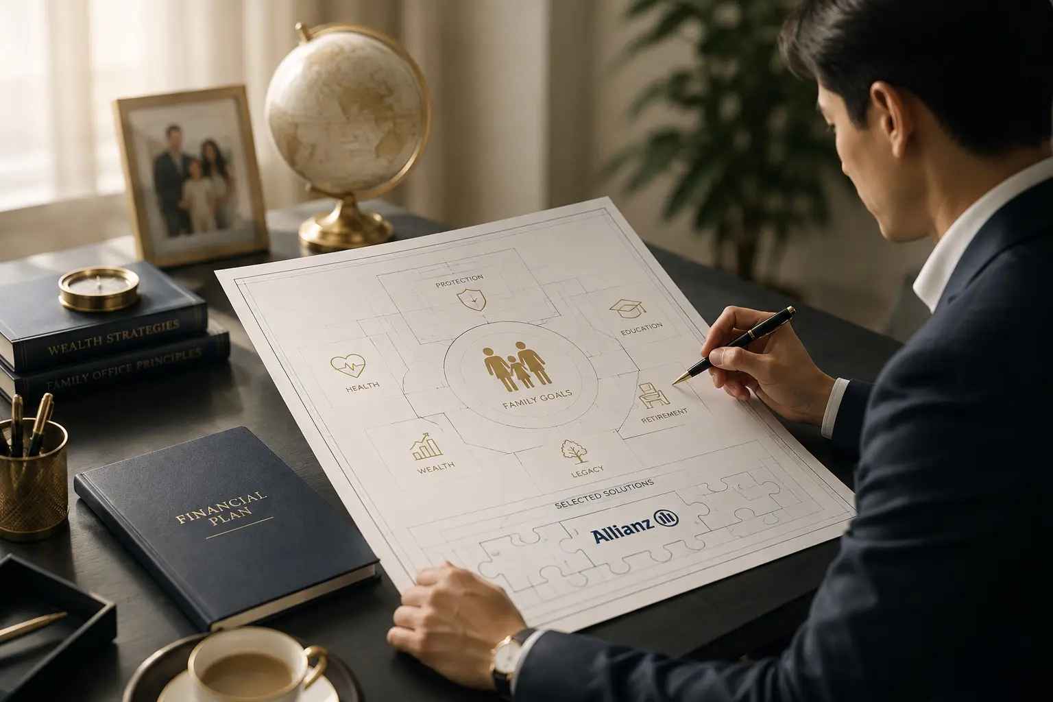 Advisor Prime Family menyusun blueprint tujuan keluarga, manajemen risiko, kesehatan, kekayaan, pendidikan, pensiun, warisan, dengan solusi Allianz.